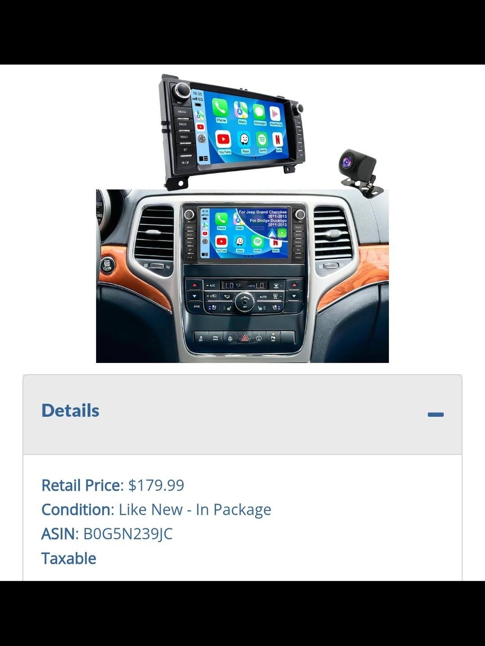 Touchscr Camera - Black Jeep Grand Cherokee 2011 2013